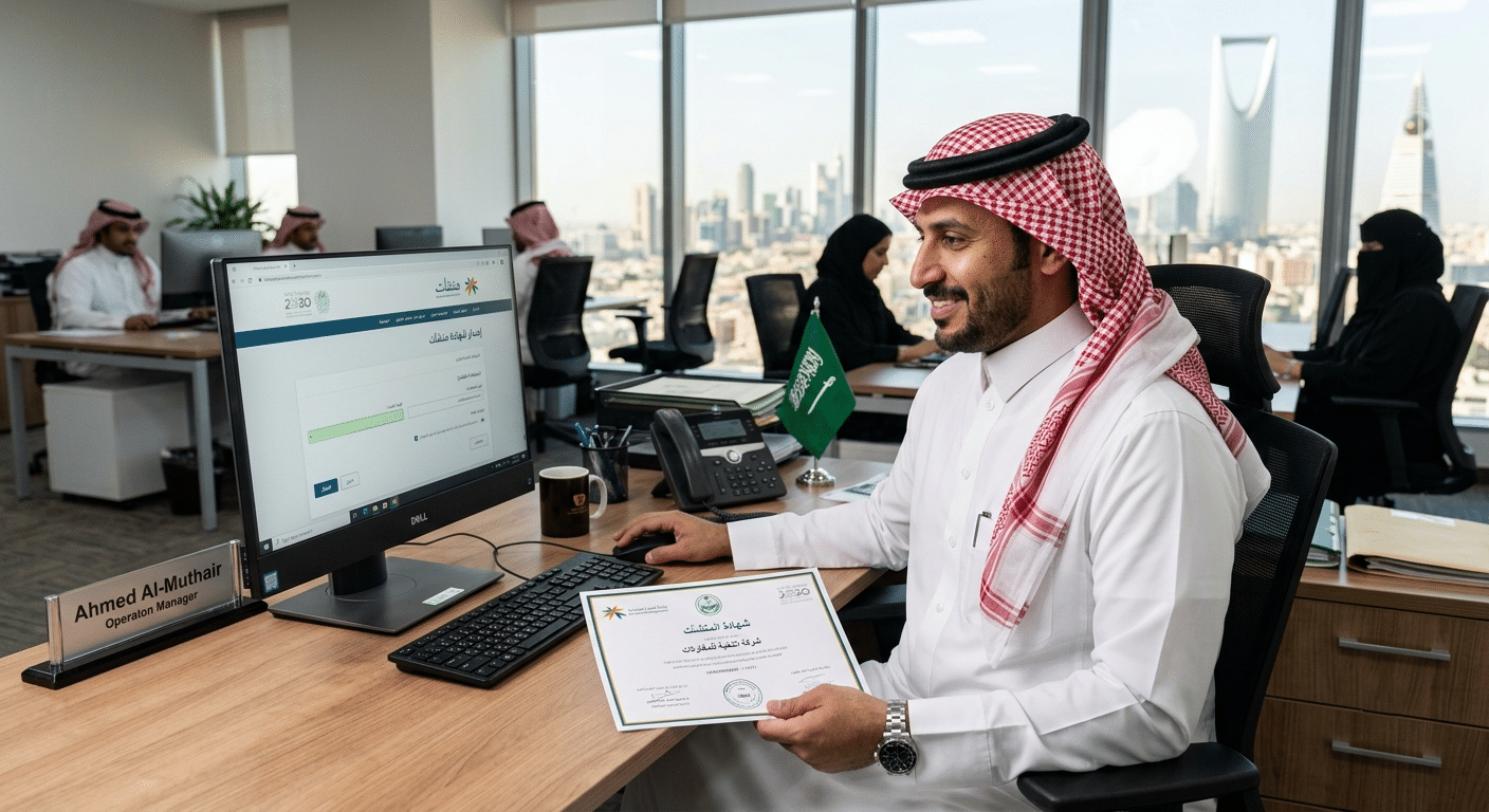 موظف سعودي فى المكتب يقوم بـ اصدار شهادة منشآت في السعودية