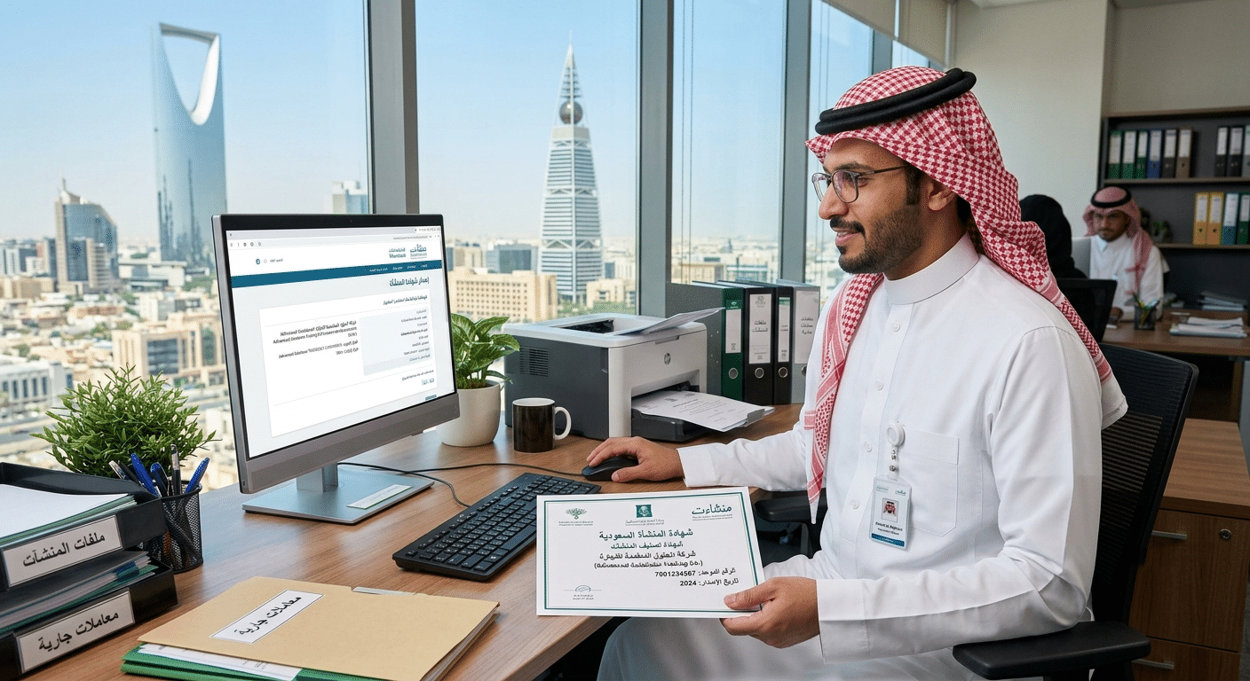 موظف سعودي فى المملكة فى شركة يقوم بـ خدمة اصدار شهادة منشآت في السعودية