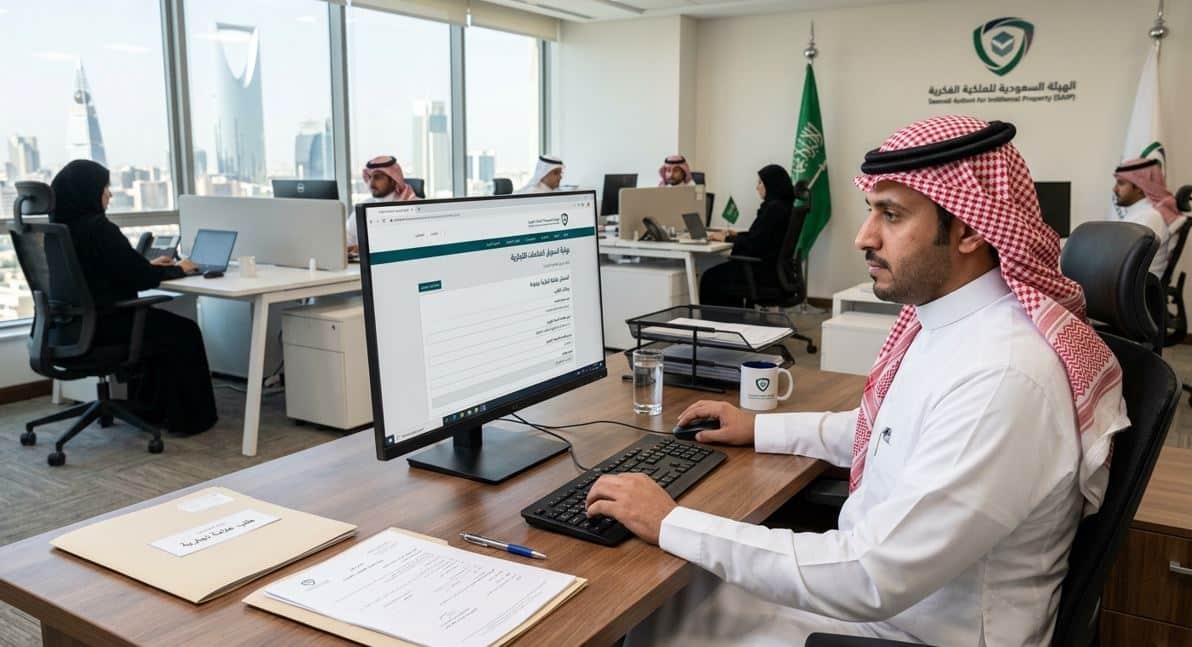 موظف سعودي خطوات تسجيل علامة تجارية في السعودية على الكمبيوتر