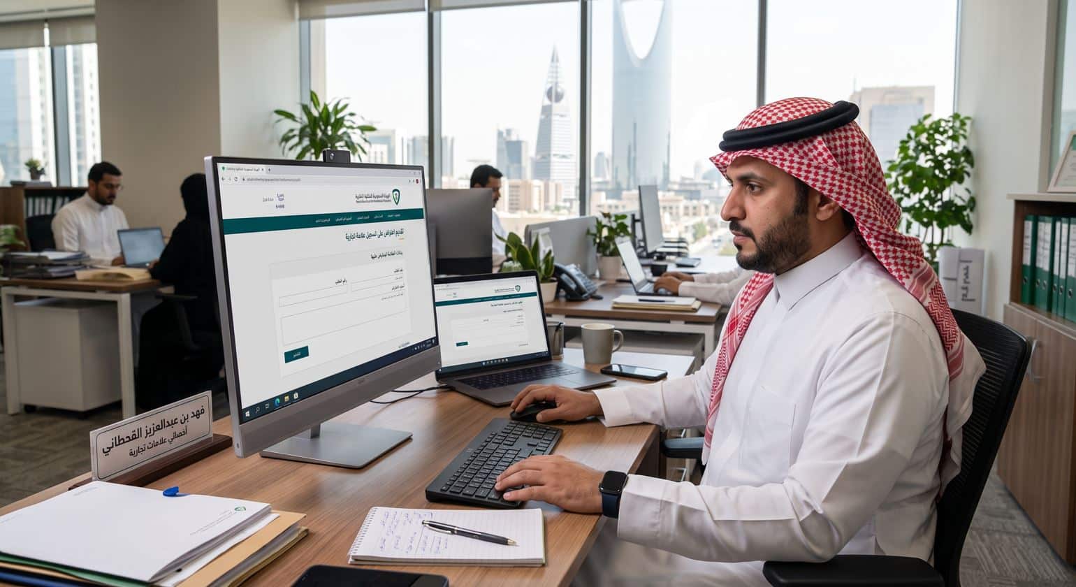 موظف سعودي يقوم بـتقديم اعتراض على تسجيل علامة تجارية في السعودية إلكترونياً