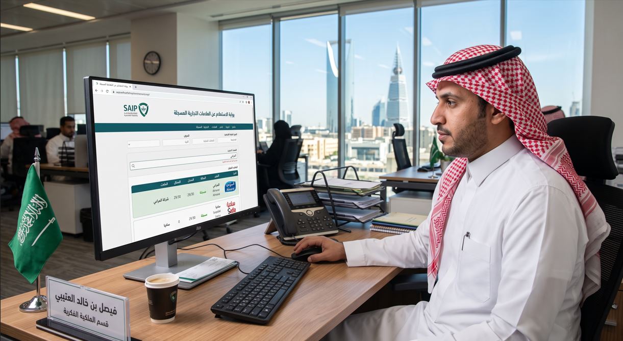 موظف سعودي يقوم بـ الاستعلام عن علامة تجارية مسجلة في السعودية