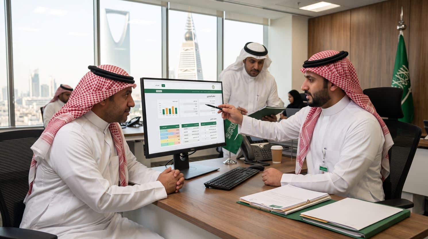 موظف سعودي يقوم بشرح نظام السجل التجاري الجديد